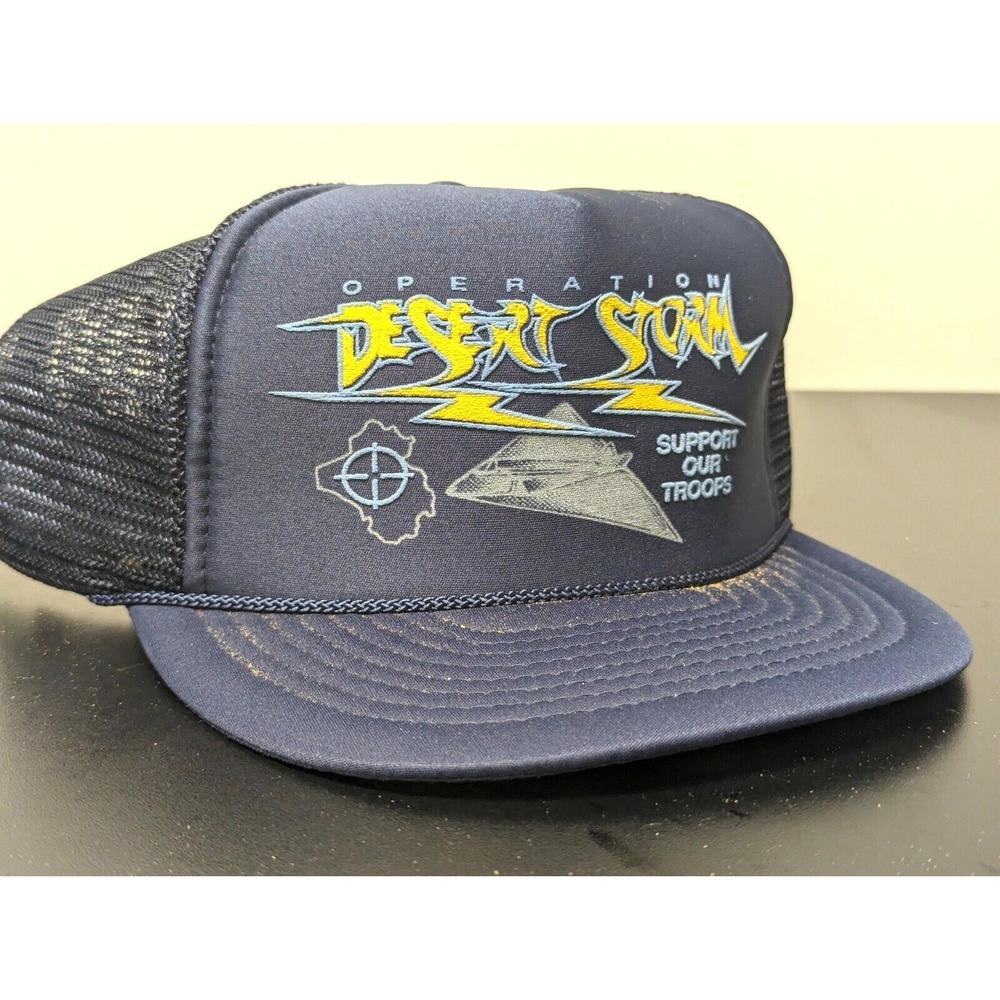 Operation Desert Storm Trucker Hat Cap Snapback Blue Yellow Military Adjustable